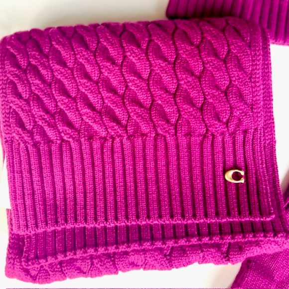 Coach Winter Hat,. Gloves &  Scarf Set. Deep Plum. NWT - Picture 5 of 6